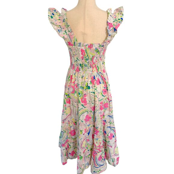 NWT Crown & Ivy Size Medium Smocked Midi Dress Floral Pink Green Sleeveless - Picture 3 of 10
